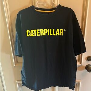 Caterpillar Black Tee with Vibrant Yellow Logo